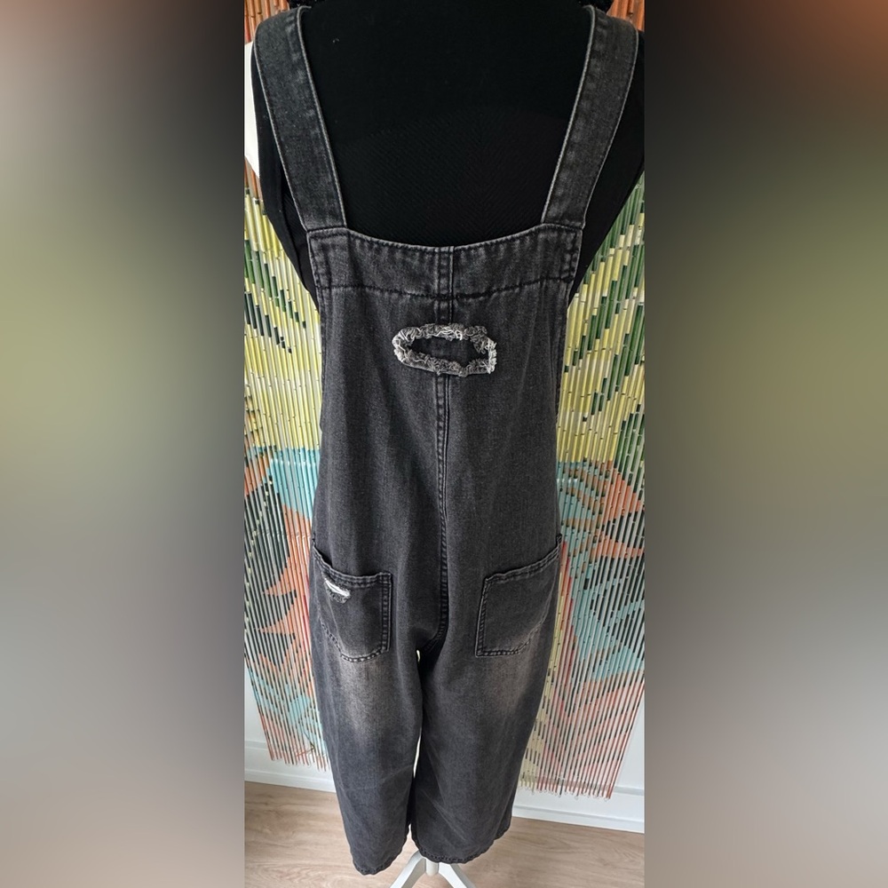 Black Washed Denim Overall Dress - Picture 2 of 4